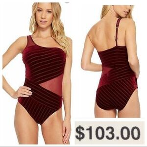 NWT Kenneth Cole Velvet Mesh One Shoulder Swimsuit